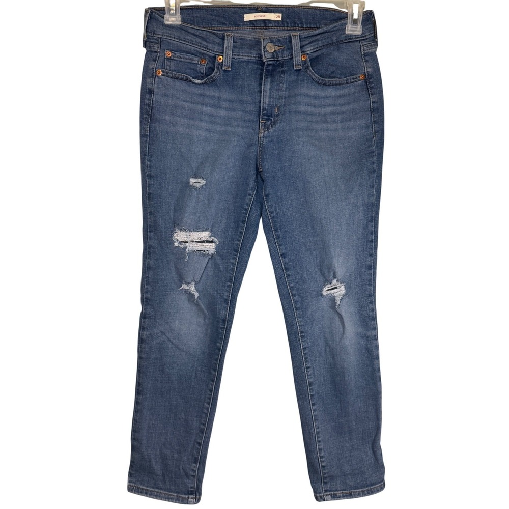 Levi's Boyfriend Distressed Ripped Medium Wash Denim‎ Jeans Womens Size 28